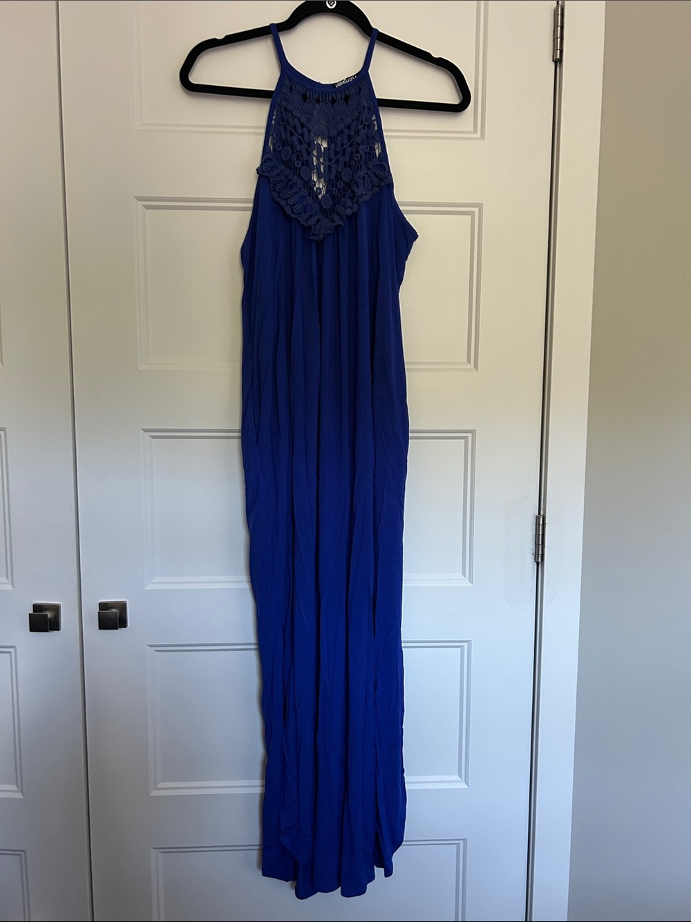 Crochet Bib Halter Maxi Dress - Cobalt Blue